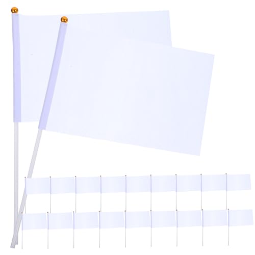 KOMBIUDA 20pcs White Hand-cranked Commanding Referee Flag Racing Banner for Sports Lovers Parties Clubs