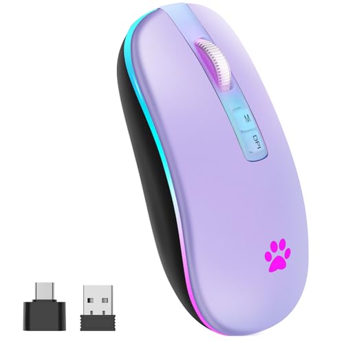 Image of KARFUN Wireless Mouse, Backlit LED Portable Slim Computer Mouses for Laptop, PC, Computer, MacBook, iPad, Chromebook, Notebook, 2.4G Rechargeable Wireless Mouse (Light Purple) | 7-Color LED 3 DPI Silent Click, 2.4G Rechargeable Slim Backlit Mouse, Ergonomic for Laptop,MacBook,iPad,Chromebook Office