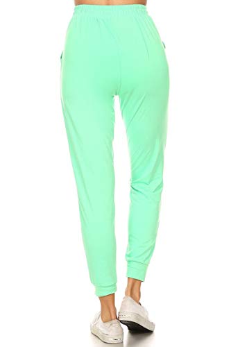 Leggings Depot Womens Relaxed fit Jogger Pants - Track Cuff Sweatpants with Pockets, Mint, Small