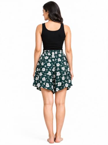 Image of B STORIES Women's Flared Shorts - Culottes with Pockets|Soft Viscose Lounge & Beach Wear|Mid-Rise Elastic Waistband|Casual Indo-Western Half Pants|Summer Resort & Everyday Wear for Women