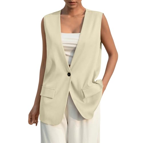 KIKX0DE Women Fall Fashion Sleeveless Blazer Jackets Lightweight Single Button Waistcoat Open Front Work Office Vest Top
