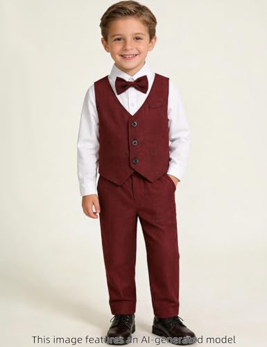 Image of A&J DESIGN 4pcs Baby & Toddler Suit, 12 Months - 5T, Shirt & Pants & Vest & Bow Tie