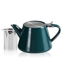 Teekanne mit Siebeinsatz, 500ML Edelstahl Feinmaschiger Infuser Teekanne Porzellan mit Herausnehmbarem Edelstahl-Teesieb, Isolierende Teekanne Keramik für längeren Teegenuss (Dunkelgrün)