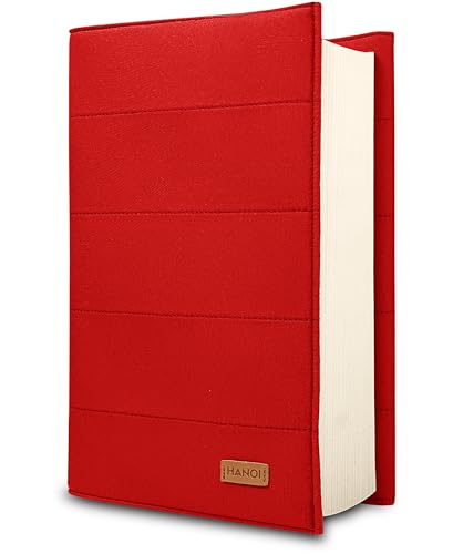 HANOI Collection® Funda para libros de lectura ajustable acolchada. Funda de libro acolchada grande. Funda libro, Cubierta para libros, Funda para tapa de libros (Rojo, Grande)