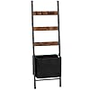 HOOBRO Blanket Ladder with Basket, 17.3”L x 63.4”H, Towel Rack with Hooks, Blanket Holder Rack, Decorative Ladder Shelf, Drying and Display Rack for Bathroom, Living Room, Rustic Brown BF31CJ01