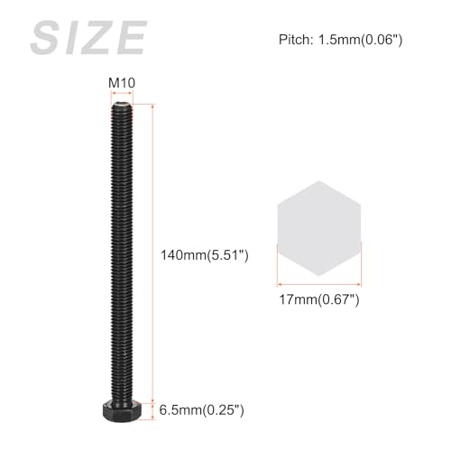 Image of METALLIXITY Hex Bolts (M10-1.5x140mm) 5Pcs, Carbon Steel Fully Threaded Black Oxide, Coarse Thread UNC Hex Head Screw Bolt - for Furniture Repair
