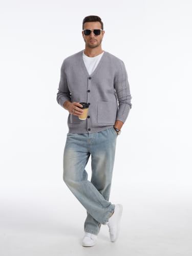 Image of Men's Cardigan Sweater Button Front V-Neck Long Sleeve Knit Sweaters