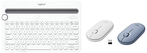 Image of Logitech K480 Wireless Multi-Device Keyboard for Windows, Apple iOS, Android, Chrome - Bluetooth, White & Pebble M350 Mouse - Off White