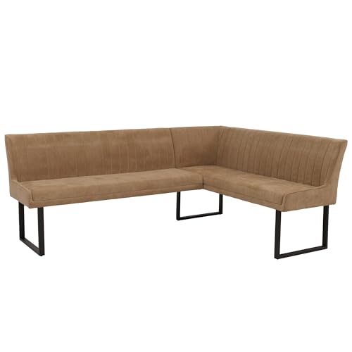 Banco de esquina HWC-O82, banco de comedor, Öko-Tex (310 g/m²), chenilla y textil metal, 210 x 159 cm, color marrón claro