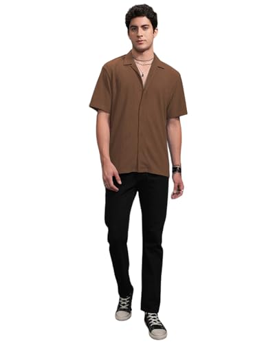 Image of Men's Drop Shoulder Button Collar Tshirt (44, Dark Brown)