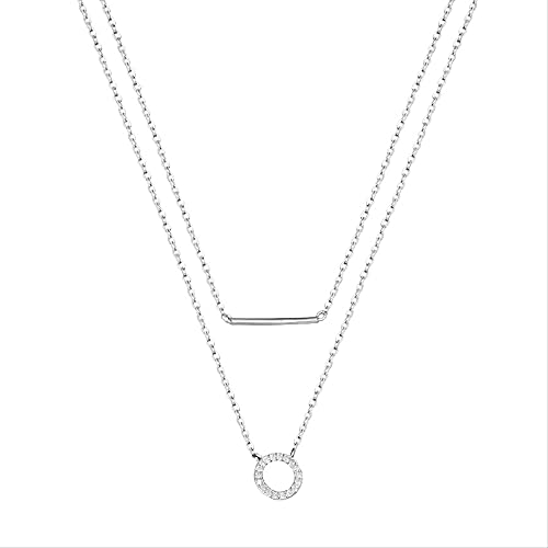 Collier Argent Sterling Double Couche et Cristal Rond Élégant pour Filles