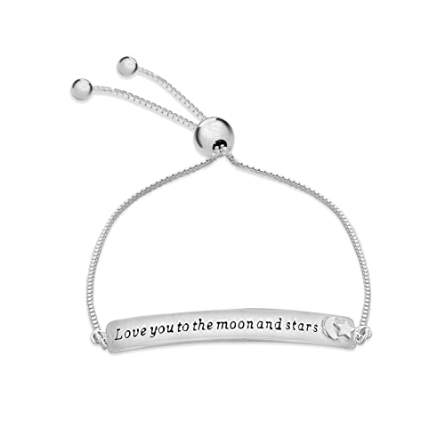 Tuscany Silver Women's Sterling Silver Love You to The Moon and Stars Adjustable Slider Bracelet 23 cm/9 inch