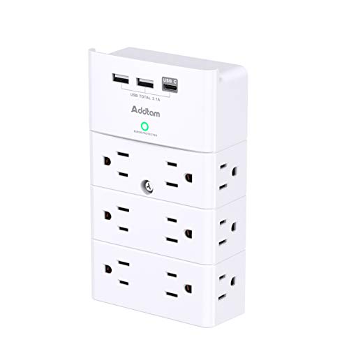 Addtam Multi Plug Wall Outlet, Surge Protector Wall Mount with 12 Outlet Extender 4 Sides and 3 USB Ports (1 USB-C), Outlet Splitter Power Strip for Home Office Dorm Room Essentials, White