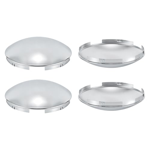 Cabtherlyn Chrome Front Hub Cap Covers for Semi Truck 8.9 Hub Caps 4 Uneven Notches 7/16 Lip Dome Metal for Semi Truck Hub Caps 4Pack