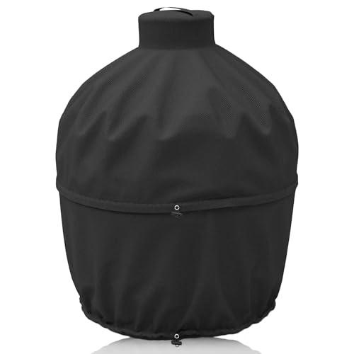 Grill Cover for Kamado Joe Classic 18 Inch Ceramic Charcoal Grill Outdoor Waterproof Heavy Duty Adjustable Black Grill Cover for Large Big Green Egg and Other Round Smokers 33.5 Dia x 48.5 H
