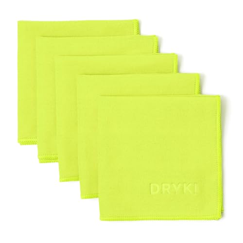 Image of DRYKI Sweat Absorbing Handkerchiefs - The Original Pocket-Sized Sweat Towels - Quick-Dry Microfiber Sweat Rags for Face, Hands, & Body - Men & Women -Gym and Work (High-Vis Yellow: 5 Pack)