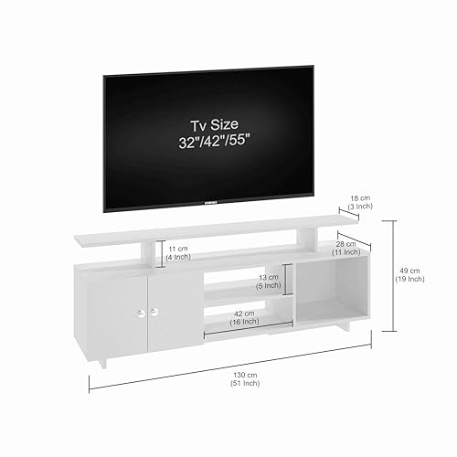 Image of FURNEASER Eskido Engineered Wood TV Entertainment Unit, Floor Standing TV Cabinet with Storage Shelves for Living Room, TV Stand for 32,43,50 & 55 Inch TV (Exotic Teak & White) (Wenge & White)