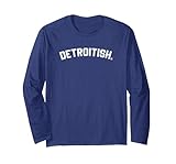 Detroit Detroitish Simple Text Long Sleeve T-Shirt, Adult Unisex, Navy Blue, Small