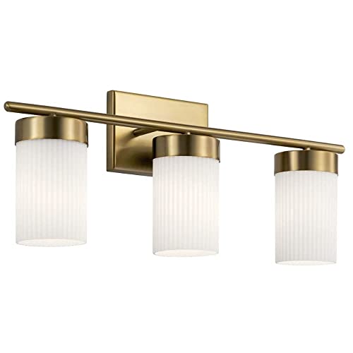 Kichler Ciona 24 inch 3 Light Vanity Light with Round Ribbed Glass in Brushed Natural Brass Kichler Ciona 24 inch 3 Light Vanity Light with Round Ribbed Glass in Brushed Natural Brass