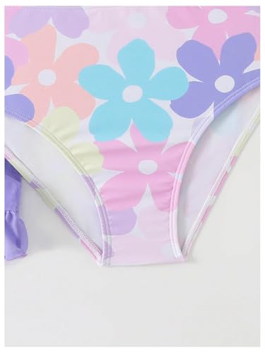 SHENHE Girl's 3 Piece Swimsuit Ruffle Scoop Neck Floral Bikini Bathing Suit with Cover Up4