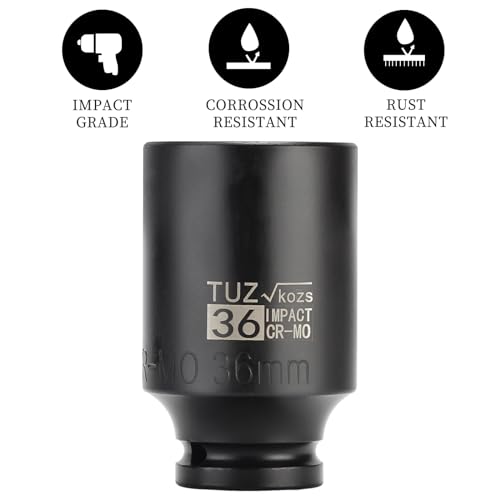 Image of 1 /2 Inch Drive 36mm Deep Metric Impact Socket,CR-MO,6 Point Radius Corner Design,Square Chamfered Opening,Axle Nut Impact Grade Socket for Easy Removal