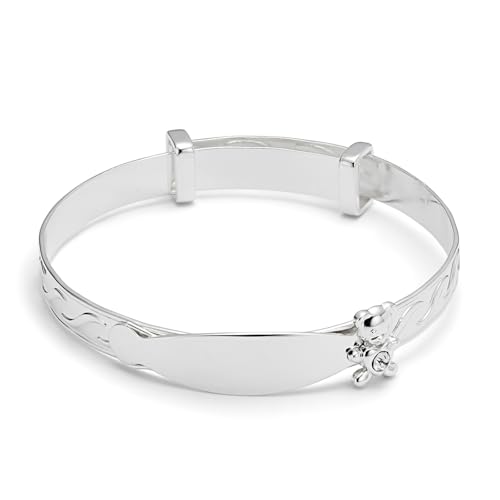 equilibrium Sparkle Teddy Silver Plated Baby Bangle Adjustable Infant Keepsake Bracelet with Teddy Charm New Baby Gift (H: 1.0 x W: 4.7 x D: 0.6)