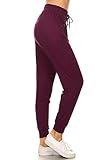 Leggings Depot Womens Relaxed fit Jogger Pants - Track Cuff Sweatpants with Pockets, Wine, Small