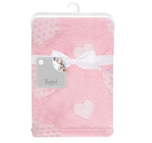 OnlyBee Baby Girls Soft Fleece Pink Hearts Blanket Newborn for Pram Car Crib Moses Basket 75cm x 100cm
