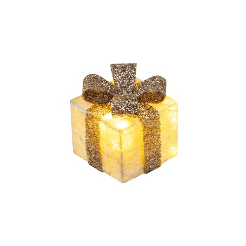 Bambelaa! 3er Led Deko Geschenke Leucht Boxen Timer Weihnachts Dekoration Weihnachtsdeko Beleuchtet Deko Weihnachten (Gold)