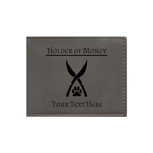 Personalized Dnd Engraved Leatherette Wallet Holder of Money Ranger Class Symbol Custom Text, Dungeons Dragons (Gray)