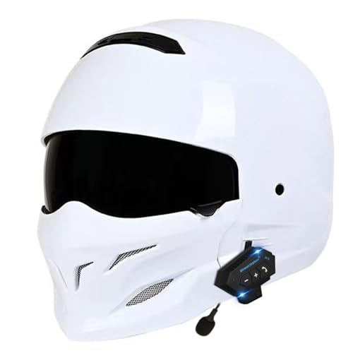 Bluetooth Casco Integral De Motocicleta con Doble Visera Retro Cascos Integrales De Moto Homologado ECEDOT Casco De Motocross Retro para Hombres Y Mujeres Adultos D,M:57-58CM