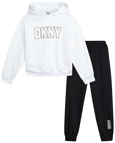 DKNY Girls' Jogger Set - 2 Piece Soft Fleece Athletic Pullover Hooded Sweatshirt and Jogger Sweatpants for Girls (Sizes:7-12)