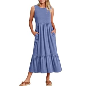 ANRABESS Women Summer Casual Sleeveless Crewneck Sundress Aline Flowy Tiered Maxi Long Beach Dress Vacation Outfits