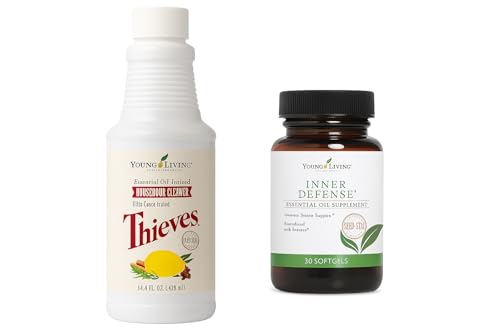 Young Living Thieves Household Cleaner & Immune Support Bundle – Plant-Based All-Purpose Cleaner with Essential Oils & Inner Defense Softgels for Comprehensive Wellness and Home Care