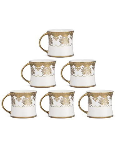 Image of Clay Craft Fine Ceramic Diamond Golden Printed Premium Coffee /Tea Cups - 180 ml - Set of 6, Tea Cup Set of 6, Mugs for Coffee, Cups Set of 6, Mug Set, Ideal for Gifting, Perfect for Home and Office