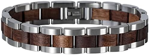 HOLZKERN Triad Men’s Bracelet 316L Silver Stainless Steel and Walnut Wood, Waterproof Adjustable Length Silver Bracelet for Men, Premium Men’s Jewelry Bandlet for Men