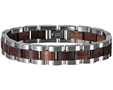 HOLZKERN Triad Men’s Bracelet 316L Silver Stainless Steel and Walnut Wood, Waterproof Adjustable Len