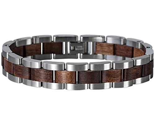 Holzkern Triad Men’s Bracelet 316L Silver Stainless Steel And Walnut Wood, Waterproof Adjustable Length Silver Bracelet For Men, Premium Men’s Jewelry Bandlet For Men #TOP3