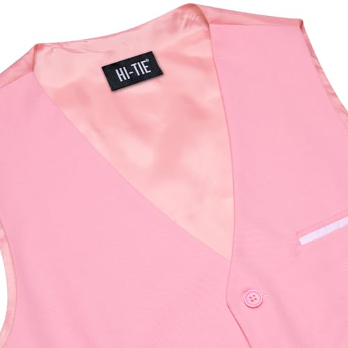 Image of Hi-Tie Men's Formal Suit Vest Solid Fit Vest for Men 3 Pockets V Neck Waistcoat Business Wedding Casual