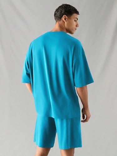 Image of Maniac || Mens || Solid Round Neck Half Sleeve Blue Tshirt and Blue Short Cotton Slim Fit Tracksuit