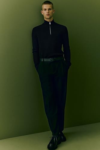 Image of Solid Half Zipper Hoodie Long Sleeves Winter Wear Pull On Sweatshirt for Men's