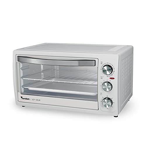 Jordan, Horno eléctrico de 45 litros, potencia de 200 W, estático y ventilado, temporizador, bandeja y rejilla, color blanco, dimensiones: 31 × 55,5 × 36,5 cm