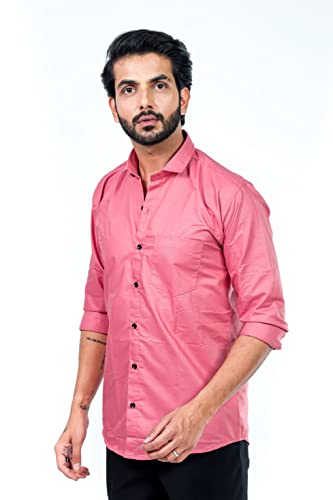 Image of HARPITA Men's Solid Regular Fit Cotton Casual Shirt with Spread Collar & Full Sleeves