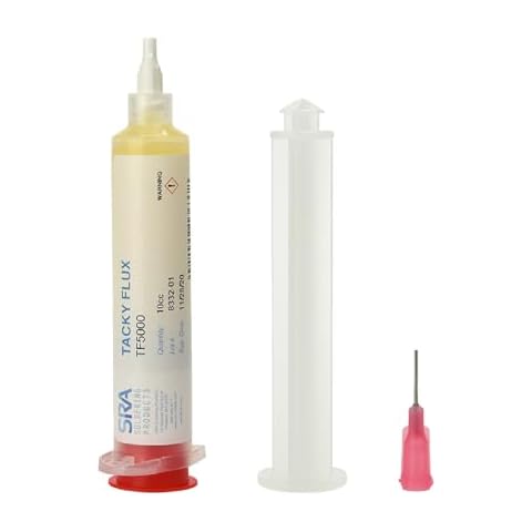 SRA Tack Flux TF5000 - Low Odor No Clean Tacky Flux for SMD Desoldering and IC Chip Removal - 10cc Flux Syringe with Plunger and Precision Dispensing Needle Tip Cover