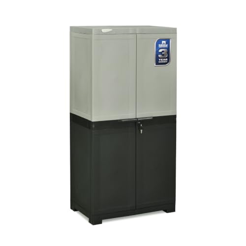 Image of Nilkamal Freedom Mini Medium (FMM Duet) Plastic Wardrobe for Storage|3-Year Warranty|Clothes Organizer|Shelves|Cupboard|Almirah for Home, Living Room, Bed Room|Adult & Kids|Haze Grey /Charcoal Grey