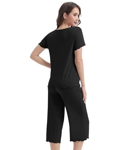 Image of WiWi 3 PCS Pajamas for Women Set Short Sleeve Pajama Sets Capri and Shorts Pj Sets Super Soft Cooling Sleepwear S-XXL