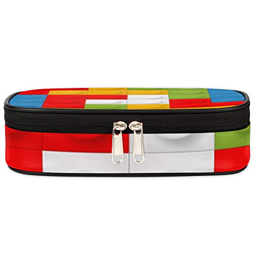 Image of Building Block Big Capacity Pencil Pen Case Colorful Large Pencil Pouch with Zipper Compartments Pencil Bag for Boys Girls Adults Student Office School Supplies