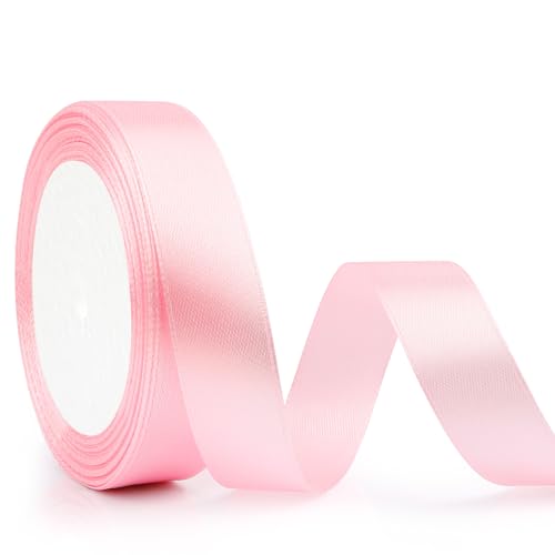 Pink Ribbon 7/8 Inch 25 Yards for Flower Bouquet, Gift Wrapping, Hair, Christmas, Candy, Valentines, Wedding - Light Pink Satin Ribbon for Women