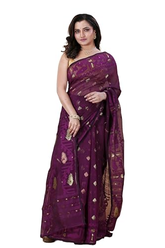 Image of OISHANI SAREE GHOR Women's Traditional Bengal Cotton Silk Soft Jamdani Saree - Authentic Design and Quality - No Blouse Piece