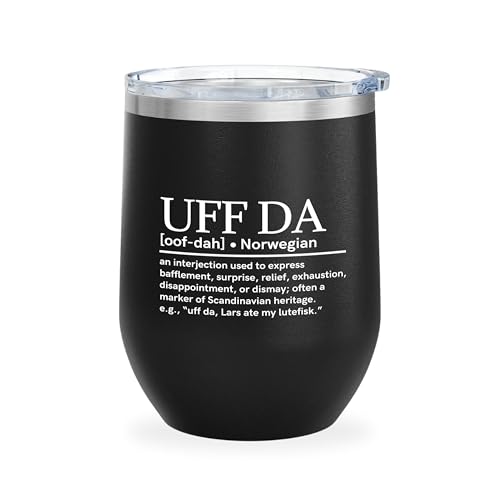 WishEver Norwegian Wine Tumbler 12oz Black Uff Da Gift